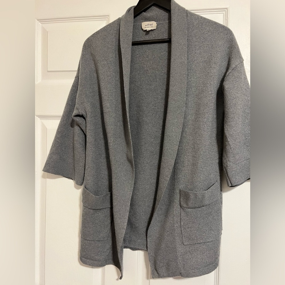 Aritzia Wilfred wool Copernic open weave cardigan grey size small